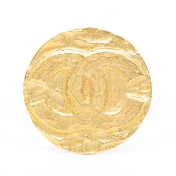 CHANEL Vintage Gold Logo Brooch